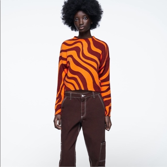 NWT Zara Zebra Striped Jacquard Sweater Size S - Picture 3 of 11